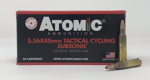 Atomic 5.56x45mm Ammunition Tactical Cycling Subsonic ATOM00408 112 Grain Round Nose Soft Point 50 Rounds
