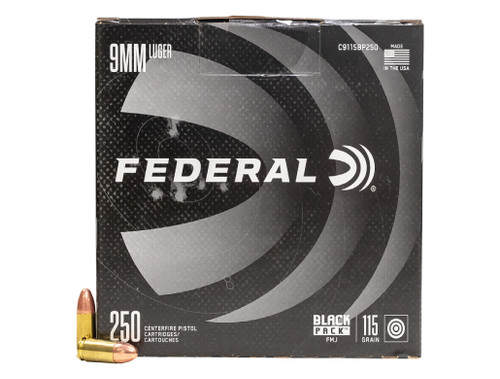 Federal 9mm Luger Ammunition Black Pack C9115BP250 115 Grain Full Metal Jacket 250 Rounds