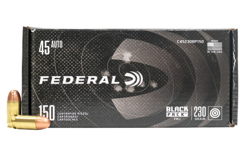 Federal 45 Auto Ammunition Black Pack C45230BP150 230 Grain Full Metal Jacket 150 Rounds