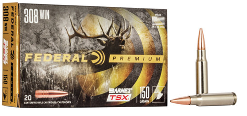 Federal 308 Winchester Ammunition P308V 150 Grain Barnes Triple-Shock X Hollow Point 20 Rounds