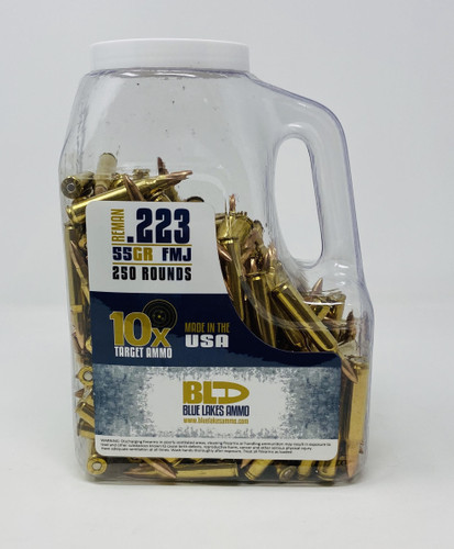 Blue Lake 223 Rem Ammunition BLA223JUG250 55 Grain Full Metal Jacket Reman Jug 250 Rounds