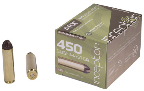 Inceptor 450 Bushmaster Ammunition ARX845040020 158 Grain ARX Fragmenting 20 Rounds