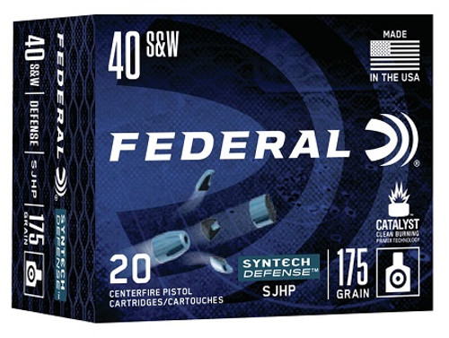 Federal 40 S&W Ammunition S40SJT1 175 Grain Syntech Hollow Point 20 Rounds