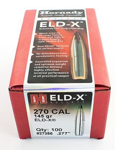 Hornady ELD-X 270 Caliber (.277 Dia) Reloading Bullets H27356 145 Grain 100 Pieces