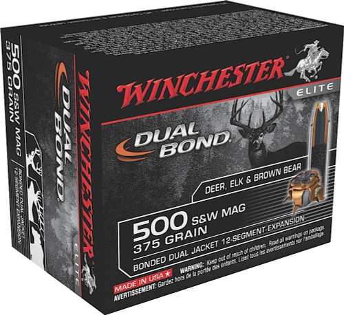 Winchester 500 S&W Ammunition Dual Bond S500SWDB 375 Grain Hollow Point 20 Rounds