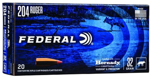 Federal 204 Ruger Ammunition Varmint & Predator V204VM32 32 Grain Hornady V-Max 20 Rounds