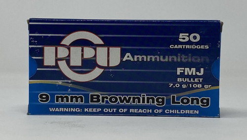 Prvi PPU 9MM Browning Long Ammunition PPR991 108 Grain Full Metal Jacket 50 Rounds