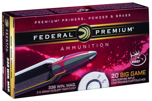 Federal 338 Win Mag Ammunition P338A2 210 Grain Nosler Partition 20 Rounds