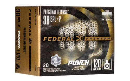 Federal 38 Special +P Ammunition PD38P1 120 Grain Punch Jacketed Hollow Point 20 Rounds