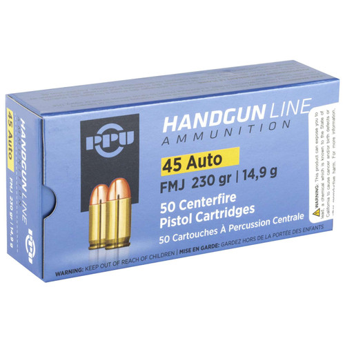 Prvi PPU 45 Auto Ammunition PPH45F 230 Grain Full Metal Jacket 50 Rounds