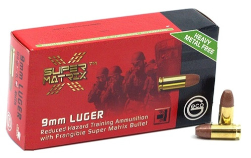 Geco 9mm Ammunition Reduced Hazard Training 95 Grain Frangible Super Matrix 50 Rounds