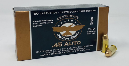 Golden Eagle 45 Auto Ammunition 1E452113 230 Grain Full Metal Jacket 50 Rounds