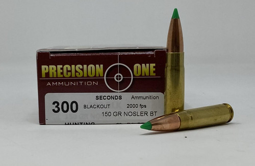 Precision One 300 Blackout Ammunition PONE1262 150 Grain Nosler BT **REMAN** 20 Rounds