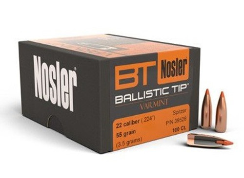 Nosler BT 22 Caliber Reloading Bullets 55 Grain Ballistic Tip 100 Pieces