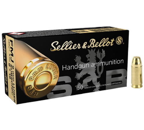 Sellier & Bellot 9mm Luger Subsonic Ammunition SB9SUBA 140 grain Full Metal Jacket Flat Nose 50 Rounds