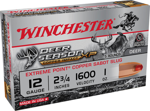 Winchester 12 Gauge Ammunition X12DSLF 2-3/4" 1 oz Extreme Point Copper Sabot Slug 5 Rounds