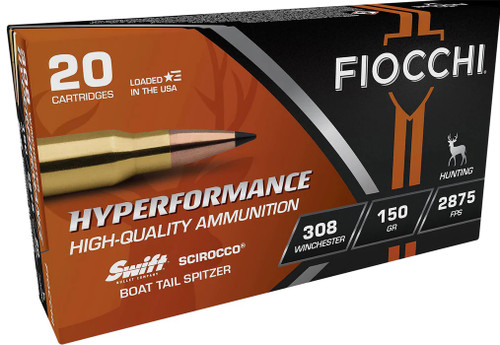 Fiocchi 308 Winchester Ammunition FI308SCA 150 Grain Swift Scirocco II Spitzer 20 Rounds