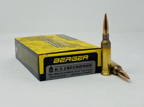 Berger 6.5 Creedmoor Ammunition BER31021 130 Grain Hybrid OTM Tactical 20 Rounds