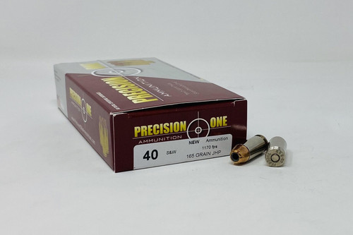 Precision One 40 S&W Ammunition PONE87 165 Grain Jacketed Hollow Point 50 Rounds