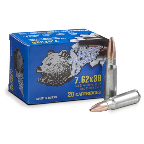 Silver Bear 7.62x39 Ammunition A762HPN 123 Grain Bimetal Hollow Point 20 Rounds
