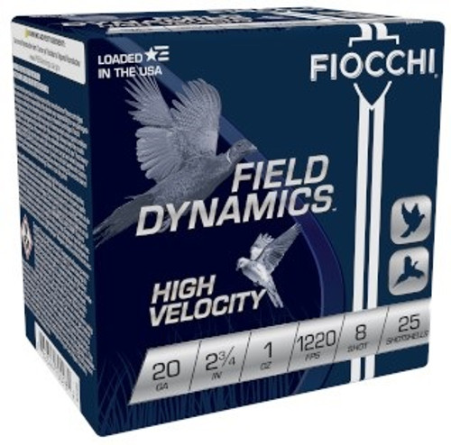 Fiocchi 20 Gauge Ammunition FI20HV 2-3/4" 1 oz 8 Shot 25 Rounds