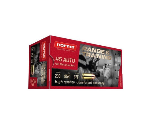 Norma 45 Auto Ammunition 620840050 230 Grain Full Metal Jacket 50 Rounds