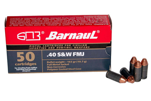 Barnaul 40 S&W Ammunition BARN40SWFMJ165 165 Grain Full Metal Jacket 50 Rounds