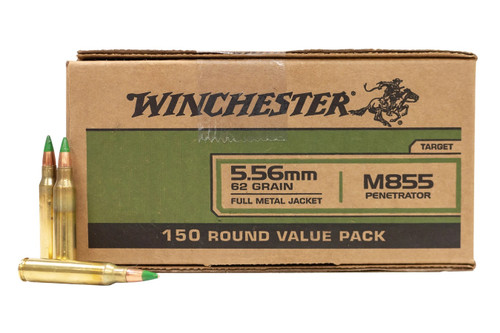 Winchester 5.56x45mm M855 WM855150 62 Grain Full Metal Jacket Green Tip 150 Rounds