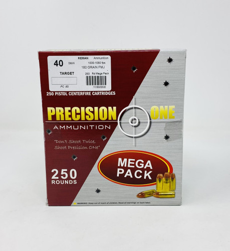 Precision One 40 S&W *REMAN* Ammunition PONE85 180 Grain Full Metal Jacket Mega Pack 250 Rounds