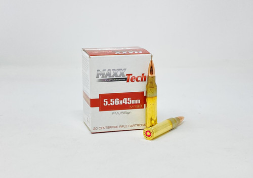 Maxxtech 5.56x45mm NATO M193 Ammunition PTGB556 55 Grain Full Metal Jacket 20 Rounds