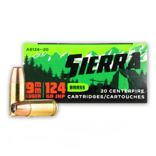 Sierra Outdoor Master 9mm Luger Ammunition SRAA812420 124 Grain Jacketed Hollow Point 20 Rounds