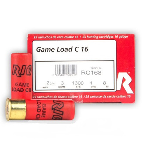 Rio 16 Gauge Game Load Ammunition RC168 2-3/4" 3 Dram 1 oz #8 Shot CASE 250 Rounds