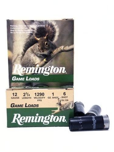 Remington 12 Gauge Ammunition Game Load GL126BOX 2-3/4” 6 Shot 1oz 1290fps 25 Rounds