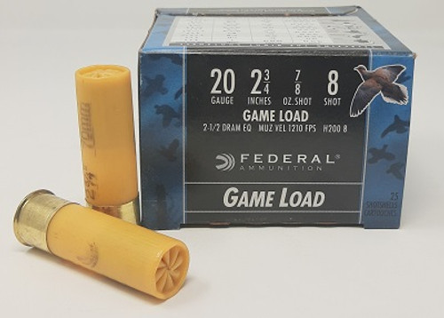 Federal 20 Gauge Ammunition FH2008BOX Game Load  2-3/4" #8 Shot 7/8oz 25 Rounds