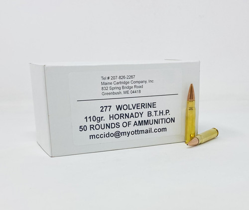 Maine Cartridge Company 277 Wolverine Ammunition MCC277W50 110 Grain Hornady Boat Tail Hollow Point 50 Rounds