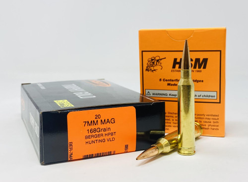 HSM 7MM Mag Ammunition HSM-7MAG168VLD 168 Grain Berger Hollow Point Boat Tail 20 Rounds