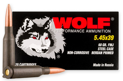 Wolf 5.45x39mm Ammunition WPA545FMJ20 60 Grain Full Metal Jacket CASE 1000 Rounds