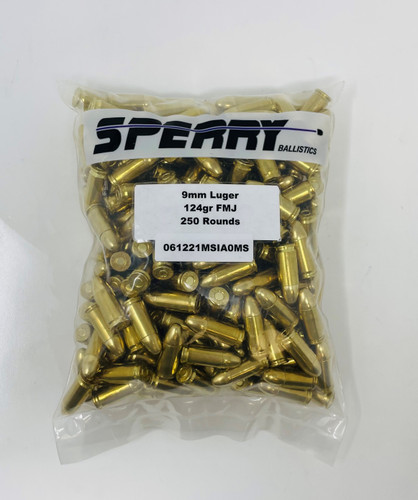 Sperry Ballistics 9mm Luger Ammunition SPY9MM 124 Grain Full Metal Jacket 250 Rounds