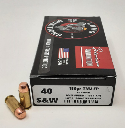 Lake Martin Machine Gun 40 S&W **REMAN** Ammunition LMMG40SW180R 180 Grain Total Metal Jacket Flat Point 50 Rounds