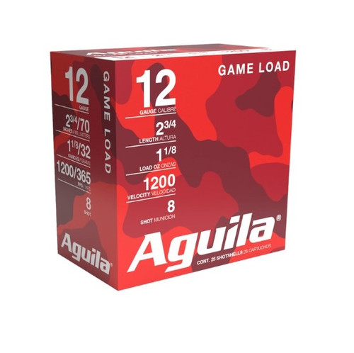 Aguila 12 Gauge Ammunition Shotshell 2-3/4" #8 Shot 1-1/8 oz 1200fps CASE 25 rounds