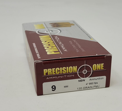 Precision One 9mm Competition Ammunition PONE1364 135 Grain Full Metal Jacket 50 Rounds