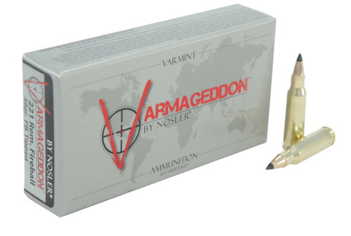 Nosler Varmageddon 221 Rem Fireball Ammunition NOS65125 40 Grain Flat Base Ballistic Tip 20 Rounds