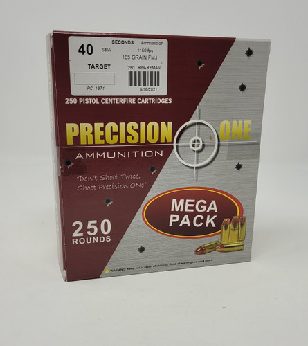 Precision One*REMAN* 40 S&W Ammunition PONE1371 165 Grain Full Metal Jacket Mega Pack 250 Rounds