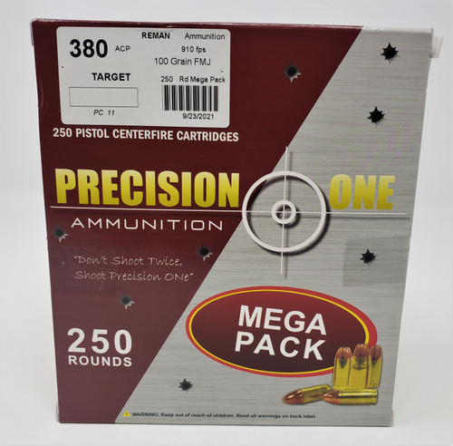 Precision One 380 ACP *REMAN* Ammunition PONE11 100 Grain Full Metal Jacket 910fps 250 Rounds