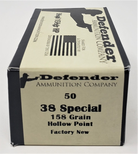 Defender Factory New 38 Special Ammunition DEF38SPL158HPN 158 Grain Hollow Point 50 Rounds