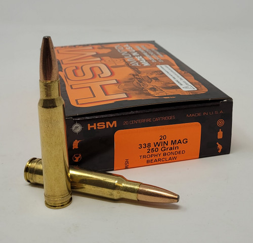 HSM 338 Win Mag Ammunition HSM338WINMAG18N 250 Grain Trophy Bonded Bearclaw Soft Point 20 Rounds