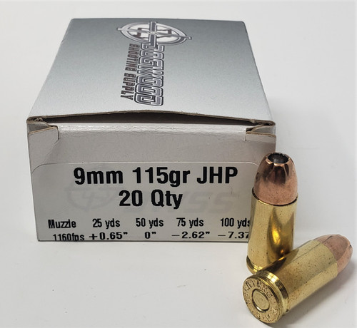 Dogwood Shooting Supply 9mm Ammunition DW9003A 115 Grain Jacketed Hollow Point 20 Rounds