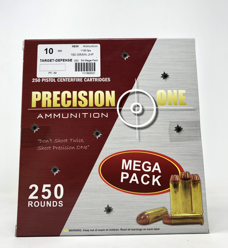 Precision One 10mm Ammunition PONE99 180 Grain Jacketed Hollow Point 250 Rounds