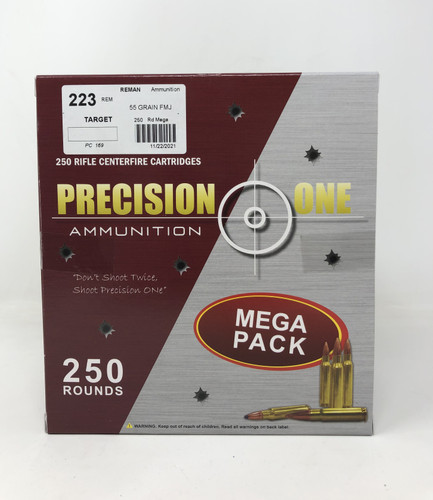 Precision One 223 REM *REMAN* Ammunition PONE169 55 Grain Full Metal Jacket 250 Rounds