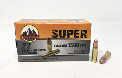 Cascade International High Velocity 22 LR Ammunition CI22LRHV34 34 Grain Copper Plated Round Nose 1500 FPS 50 Rounds